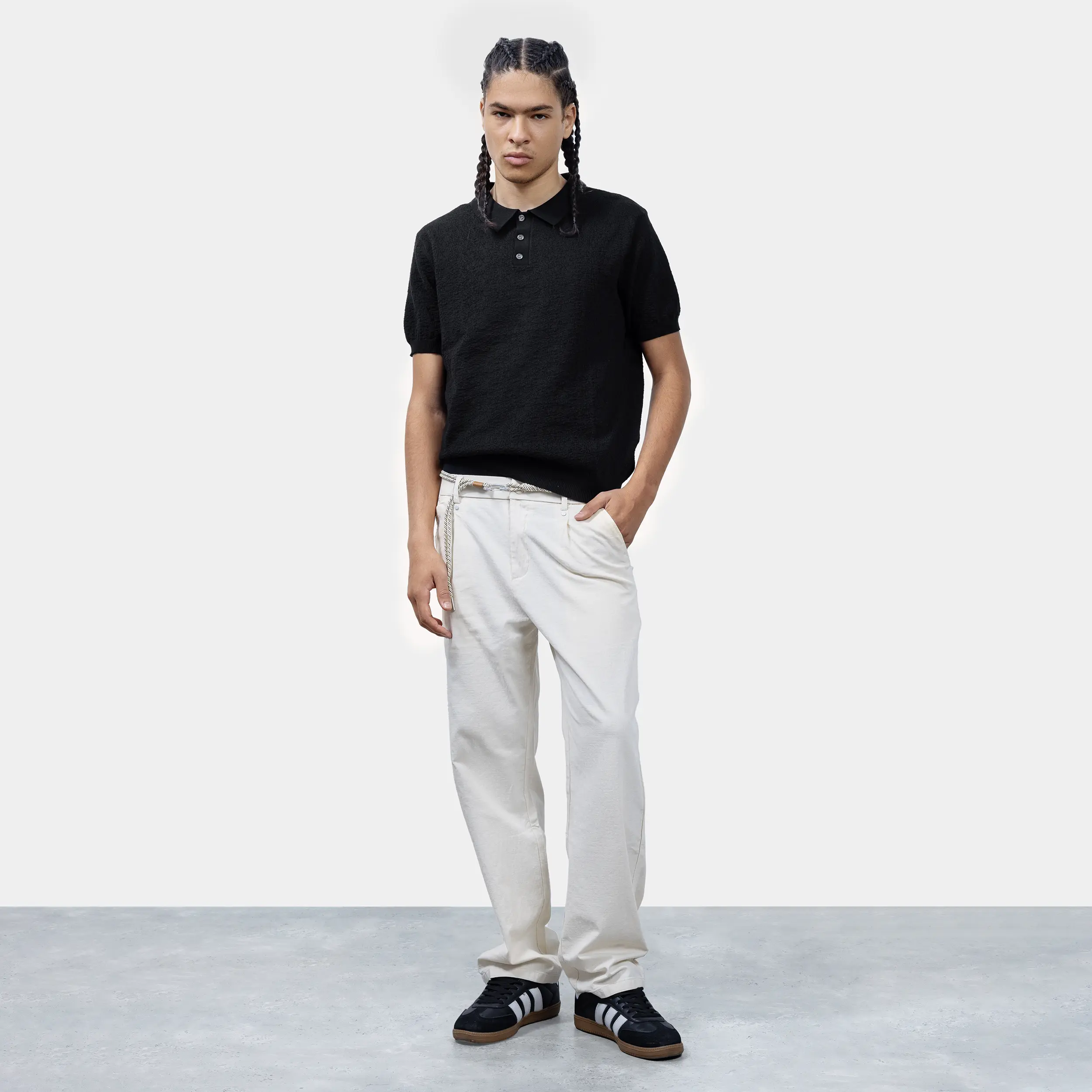 Ribbed Collar Knit Polo-T Shirt - Image 3