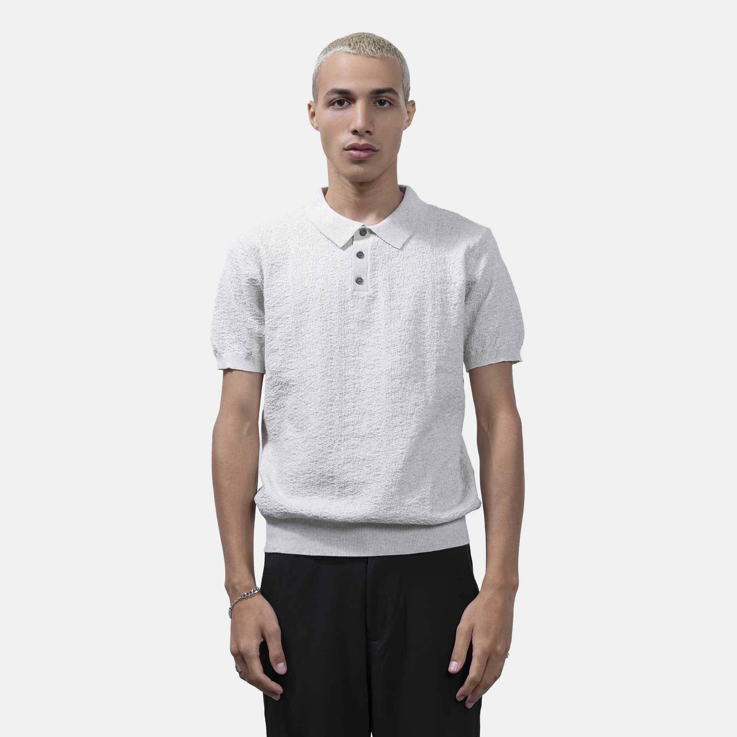 Ribbed Collar Knit Polo-T Shirt - Image 4
